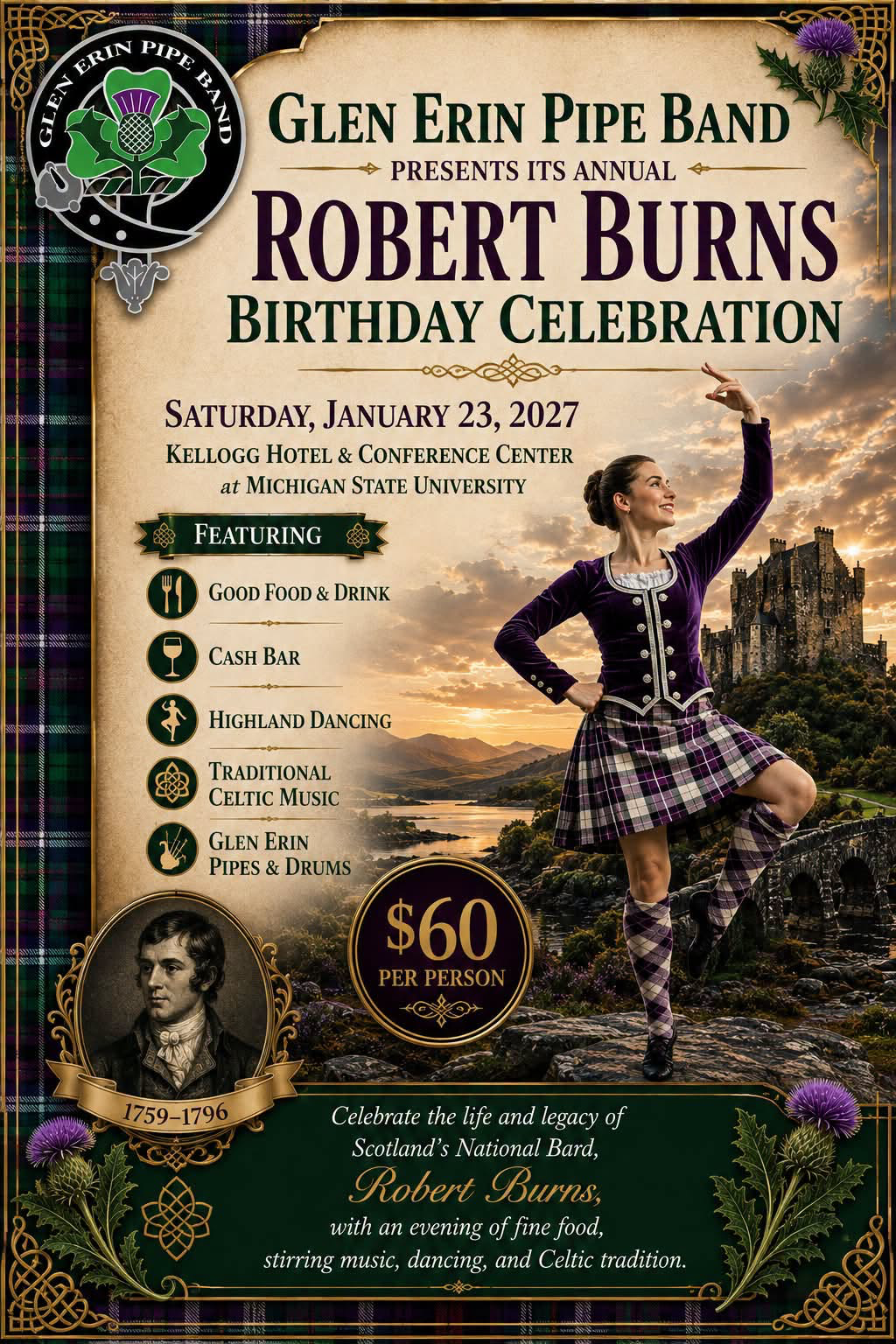 Glen Erin Pipe Band — Robert Burns Birthday Celebration 2027