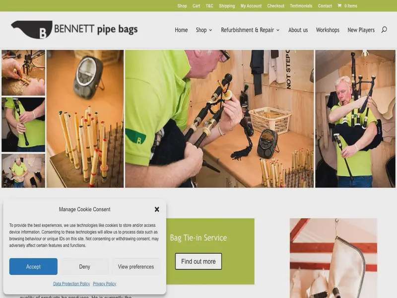 Website preview for www.bennettpipebags.com